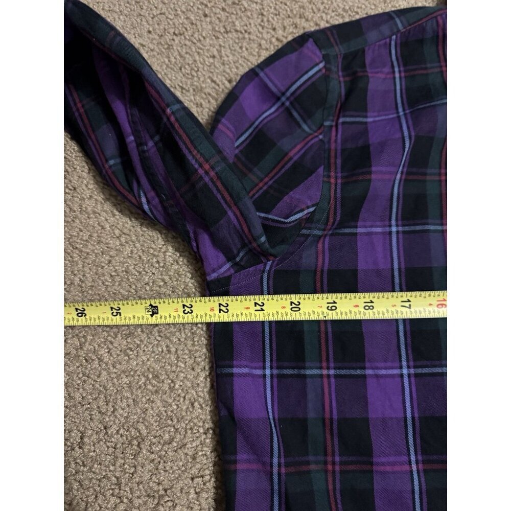 RALPH LAUREN Button Shirt LARGE Purple Plaid Ruffle Front Academia Victorian - Picture 8 of 10